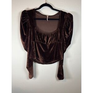 Free People Brown Velvet Puff Sleeve Square Neck Corset Top Women's M